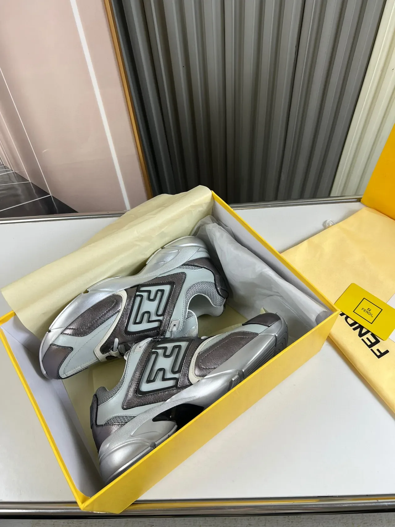 Fendi Zapatillas Chunky Gris Marrón Suela Material Mixto 6