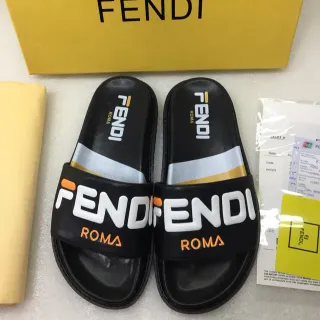 Fendi Logo Slide Black White Strap Bold Typography Slippers