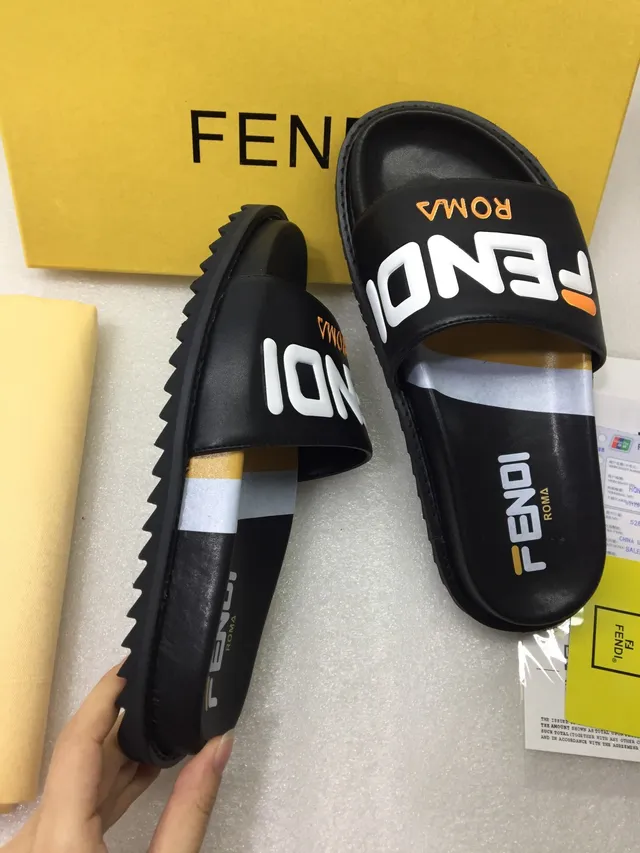 Fendi Logo Slide Black White Strap Bold Typography Slippers 2