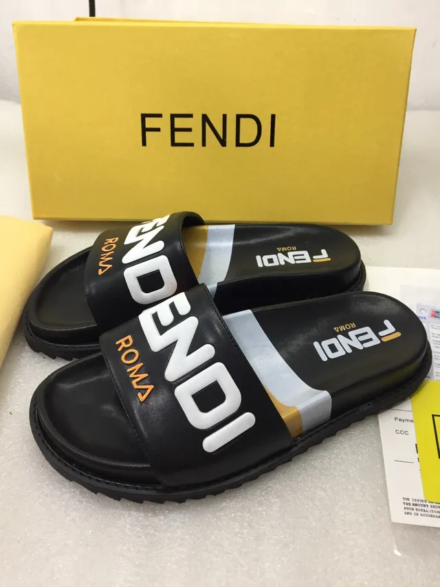 Fendi Logo Slide Black White Strap Bold Typography Slippers 3