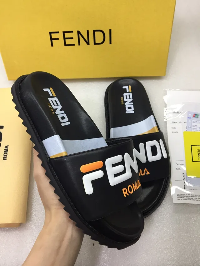 Fendi Logo Slide Black White Strap Bold Typography Slippers 4