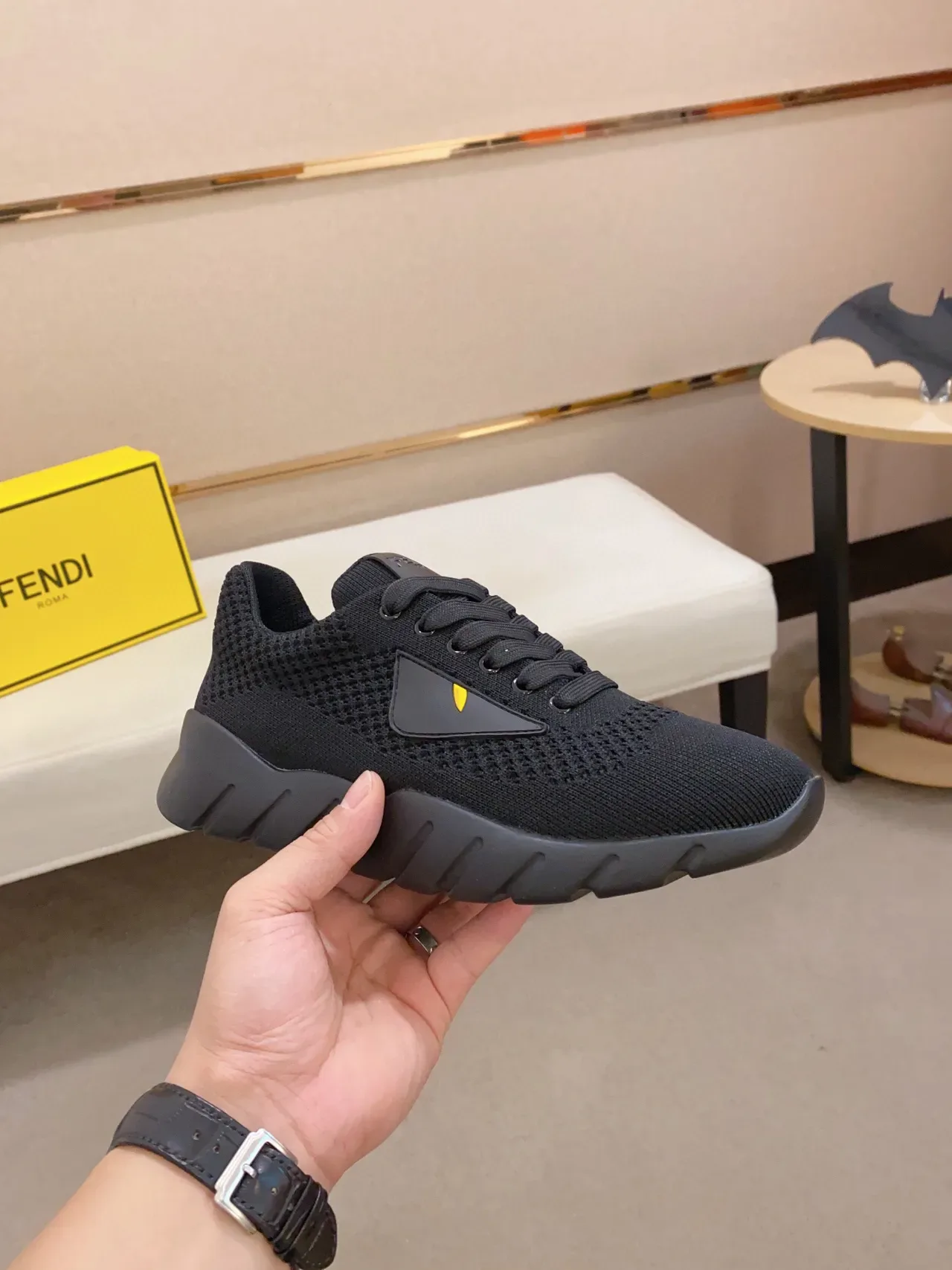 Fendi Mania Runner Black Knit Lifestyle Sneakers 6