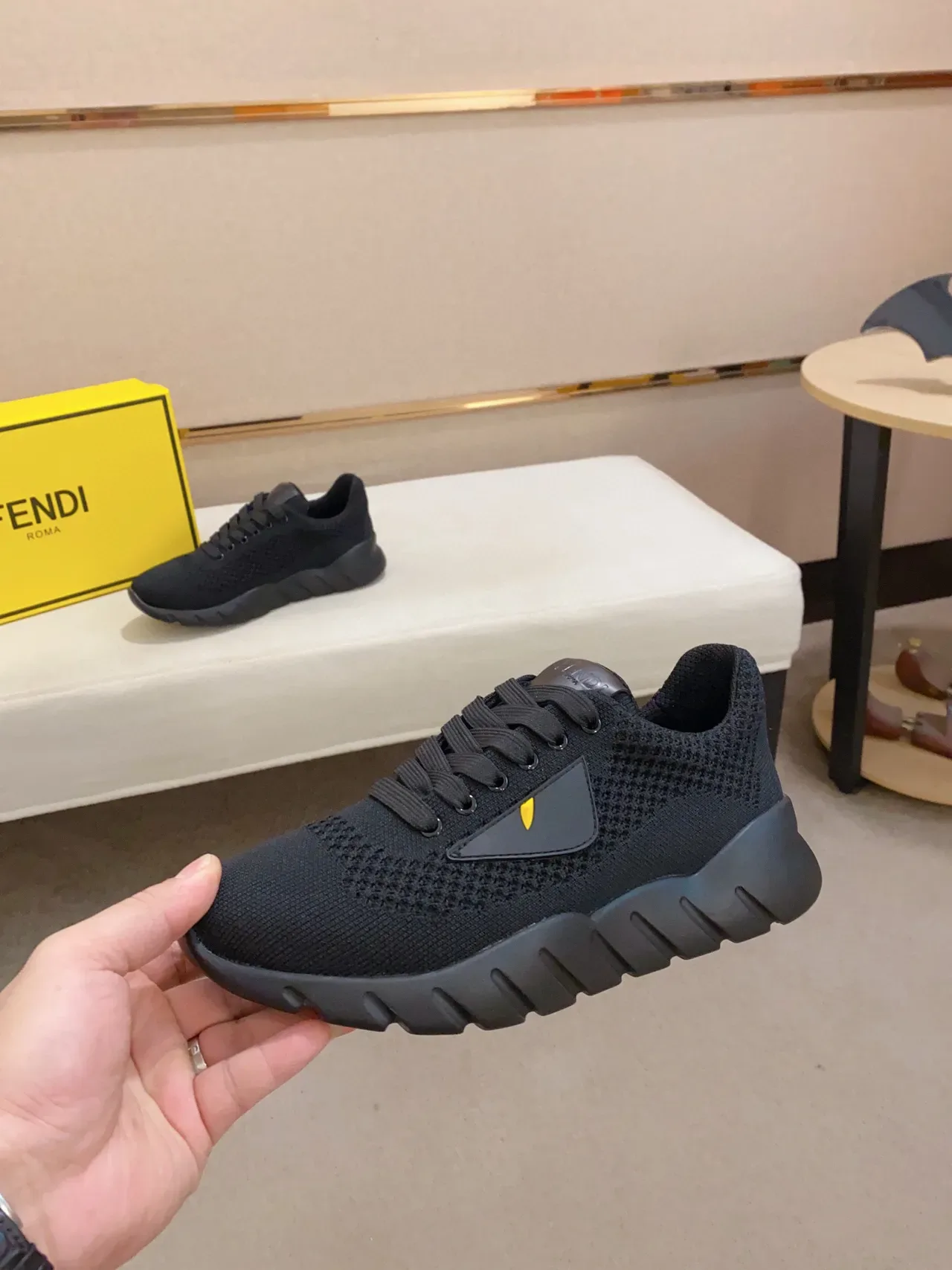 Fendi Mania Runner Black Knit Lifestyle Sneakers 7