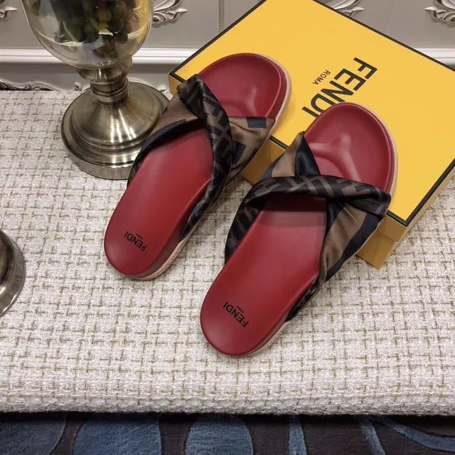 Fendi rouge marron soie FF-Logo bride semelle moulée chaussons 2