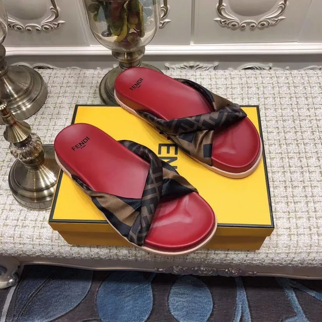 Fendi rouge marron soie FF-Logo bride semelle moulée chaussons 3