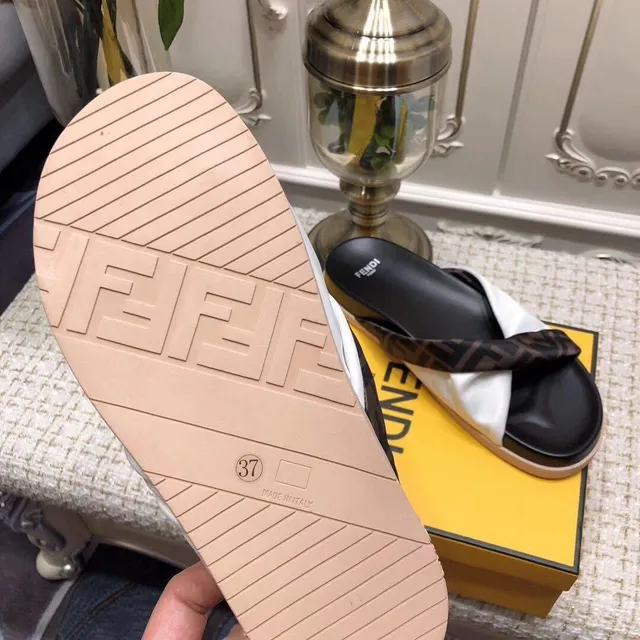 Fendi rouge marron soie FF-Logo bride semelle moulée chaussons 4
