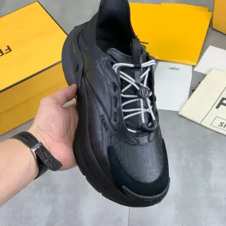 Fendi Runner Black Perforated Leather Suede Chunky Sneakers