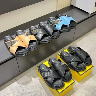 Fendi Slide Crisscross Strap Platform Slippers