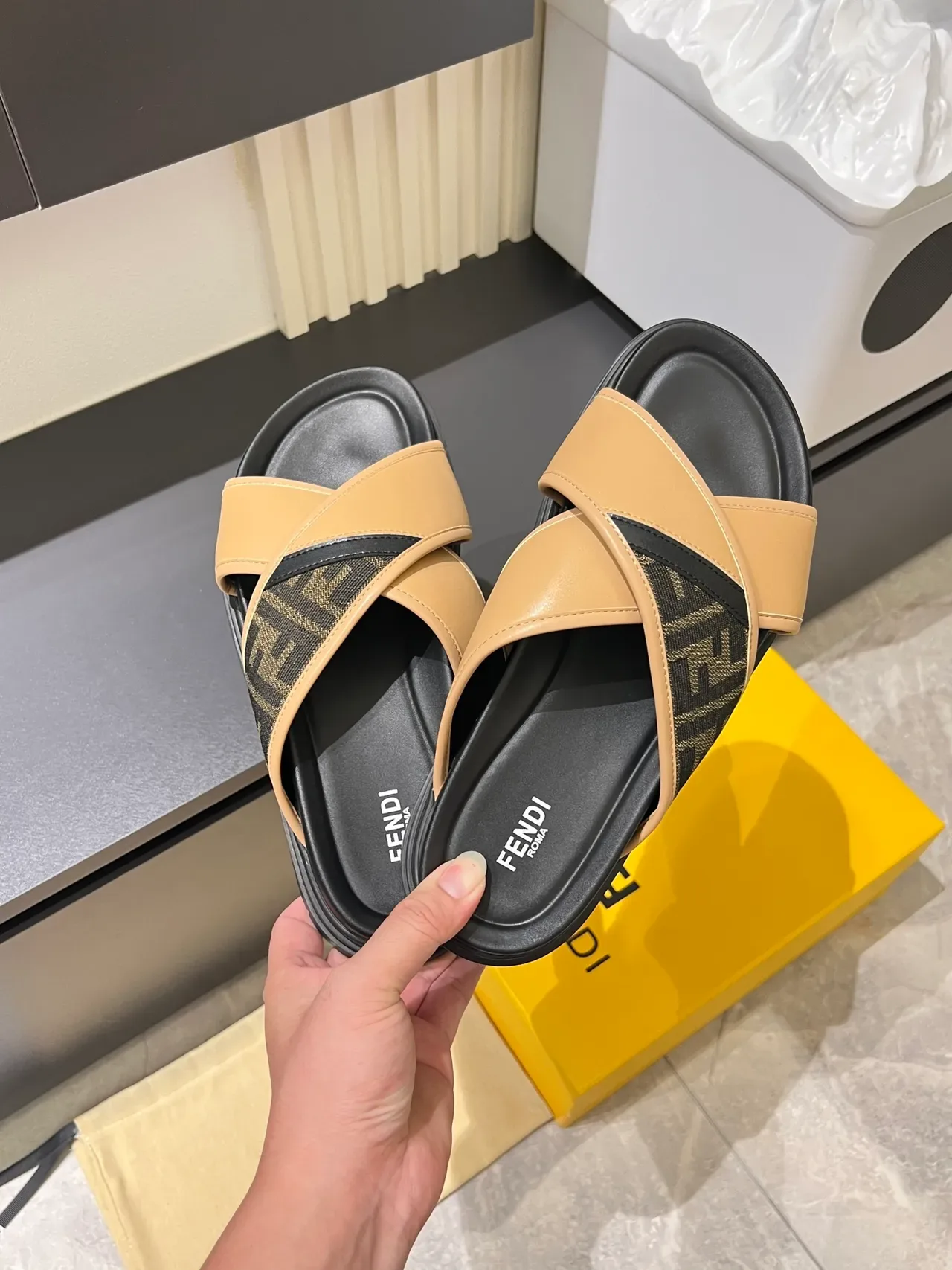Fendi Slide Crisscross Strap Platform Slippers 5