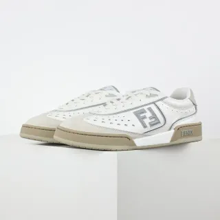 Fendi White Beige Perforated Leather Suede Toe Cap Lifestyle Sneakers