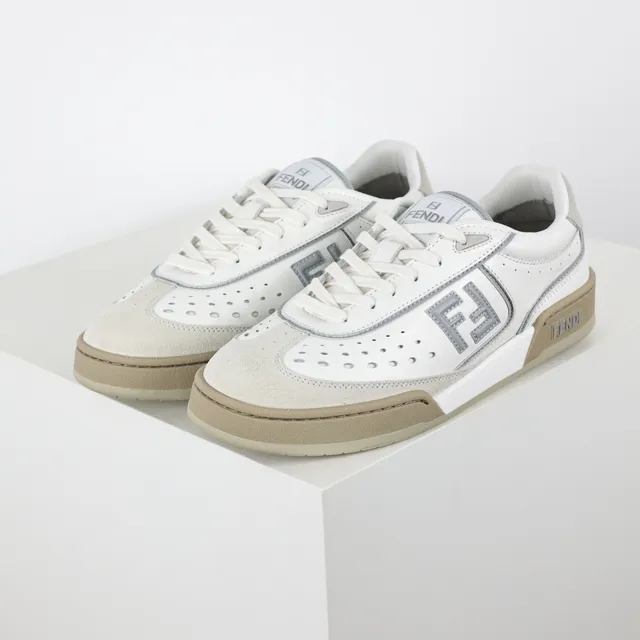 Fendi Blanc Beige Cuir Perforé Daim Embout d'orteil Lifestyle Sneakers 2