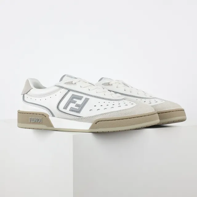 Fendi Blanc Beige Cuir Perforé Daim Embout d'orteil Lifestyle Sneakers 3