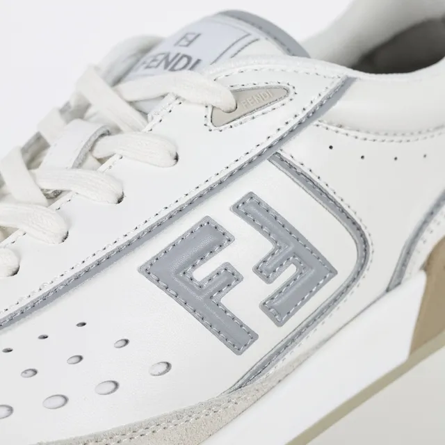 Fendi Blanc Beige Cuir Perforé Daim Embout d'orteil Lifestyle Sneakers 6