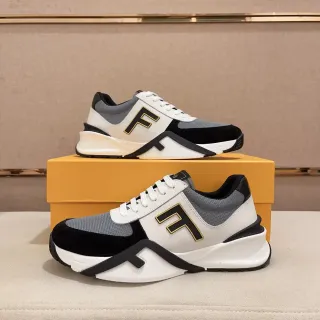 Fendi White Black Chunky Sole Mixed-Material Upper Lifestyle Sneakers