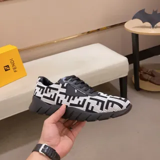 Fendi White Black Monogram Knit Upper Sculpted Sole Chunky Sneakers