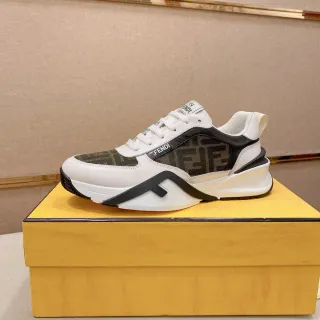 Fendi White Black Monogrammed Canvas And Leather Upper Sculpted Sole Chunky Sneakers