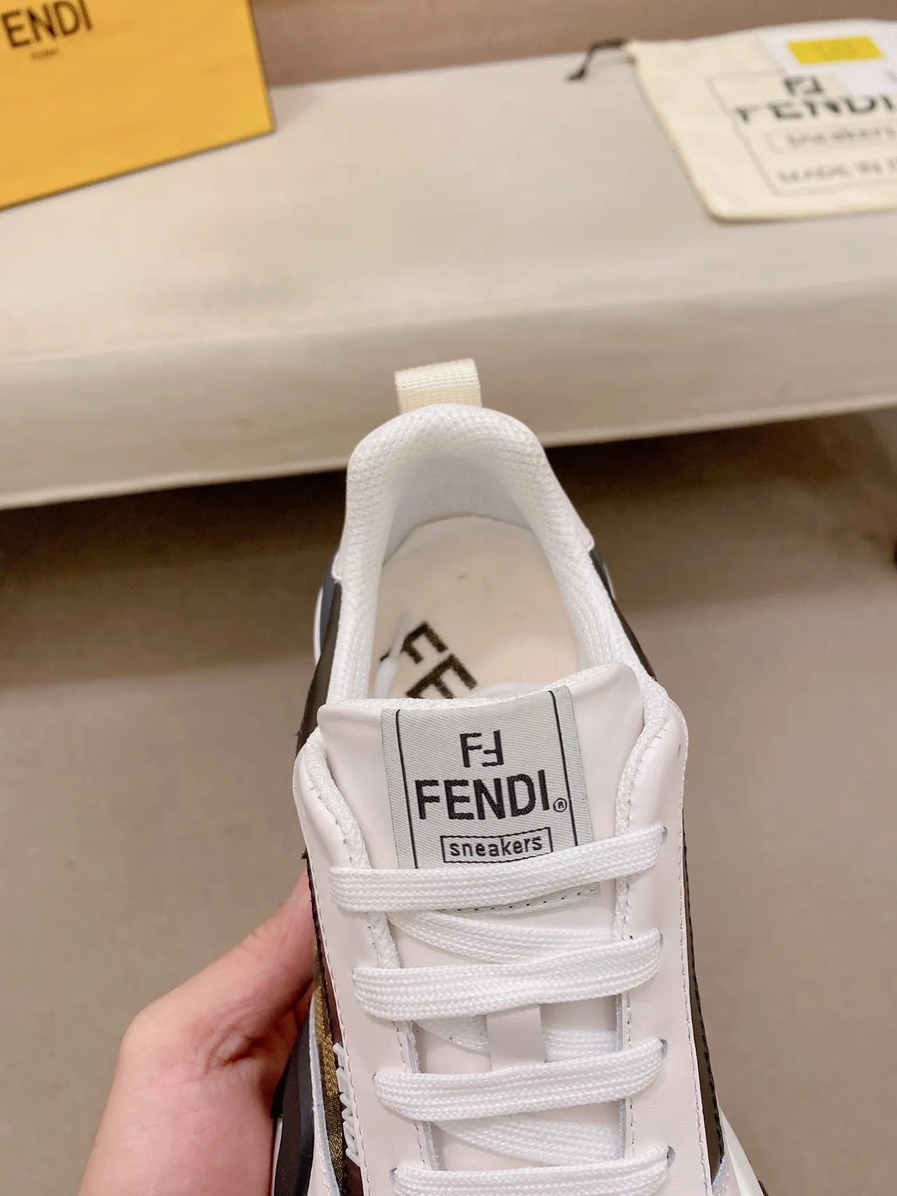 Fendi Blanc Noir Monogrammé Toile Et Cuir Tige Semelle Sculptée Baskets Chunky 4