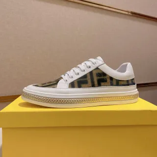 Fendi White Gold Monogrammed Side Panel Chain-Link Midsole Trim Sneakers