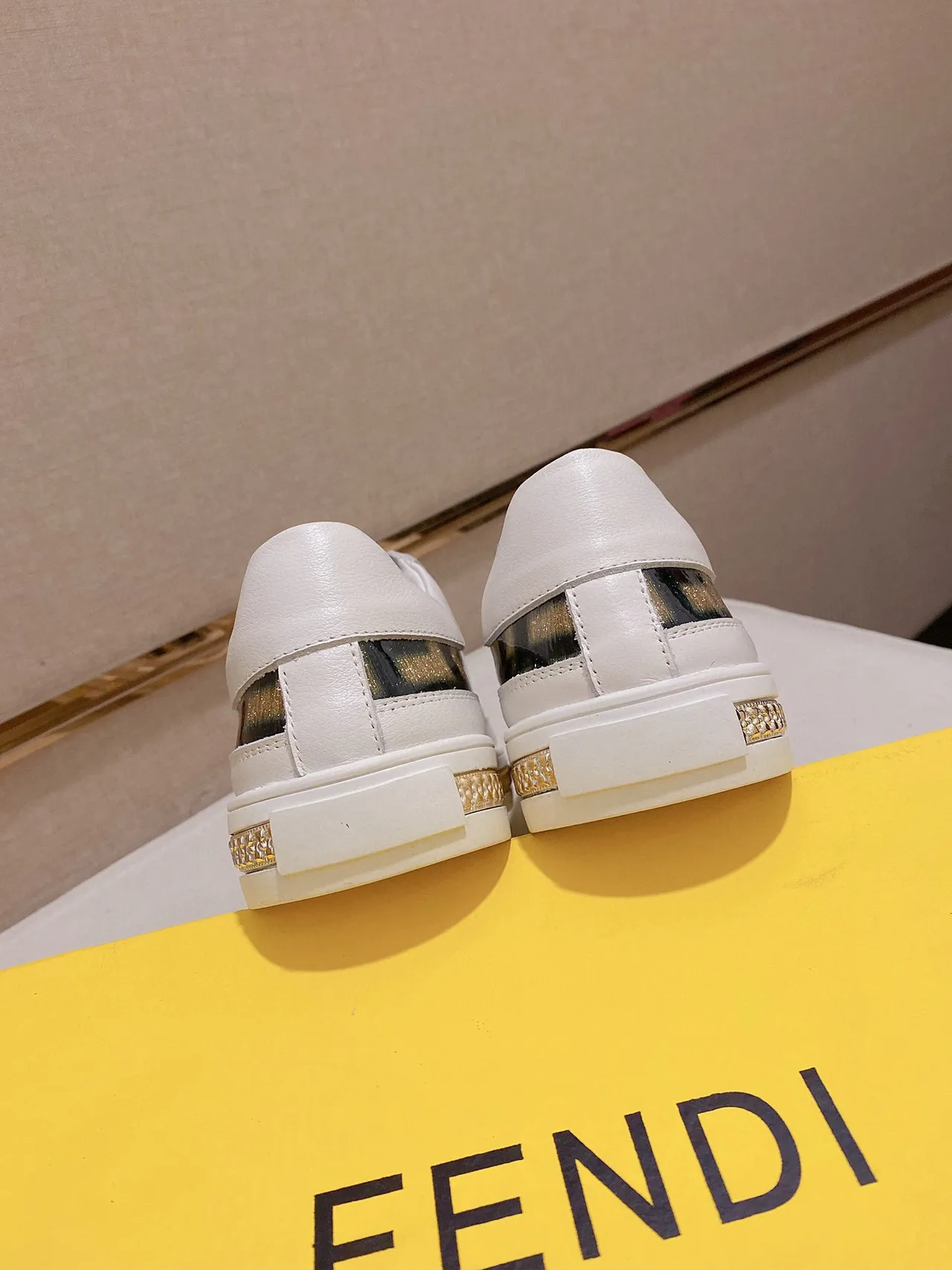 Fendi White Gold Monogrammed Side Panel Chain-Link Midsole Trim Sneakers 2
