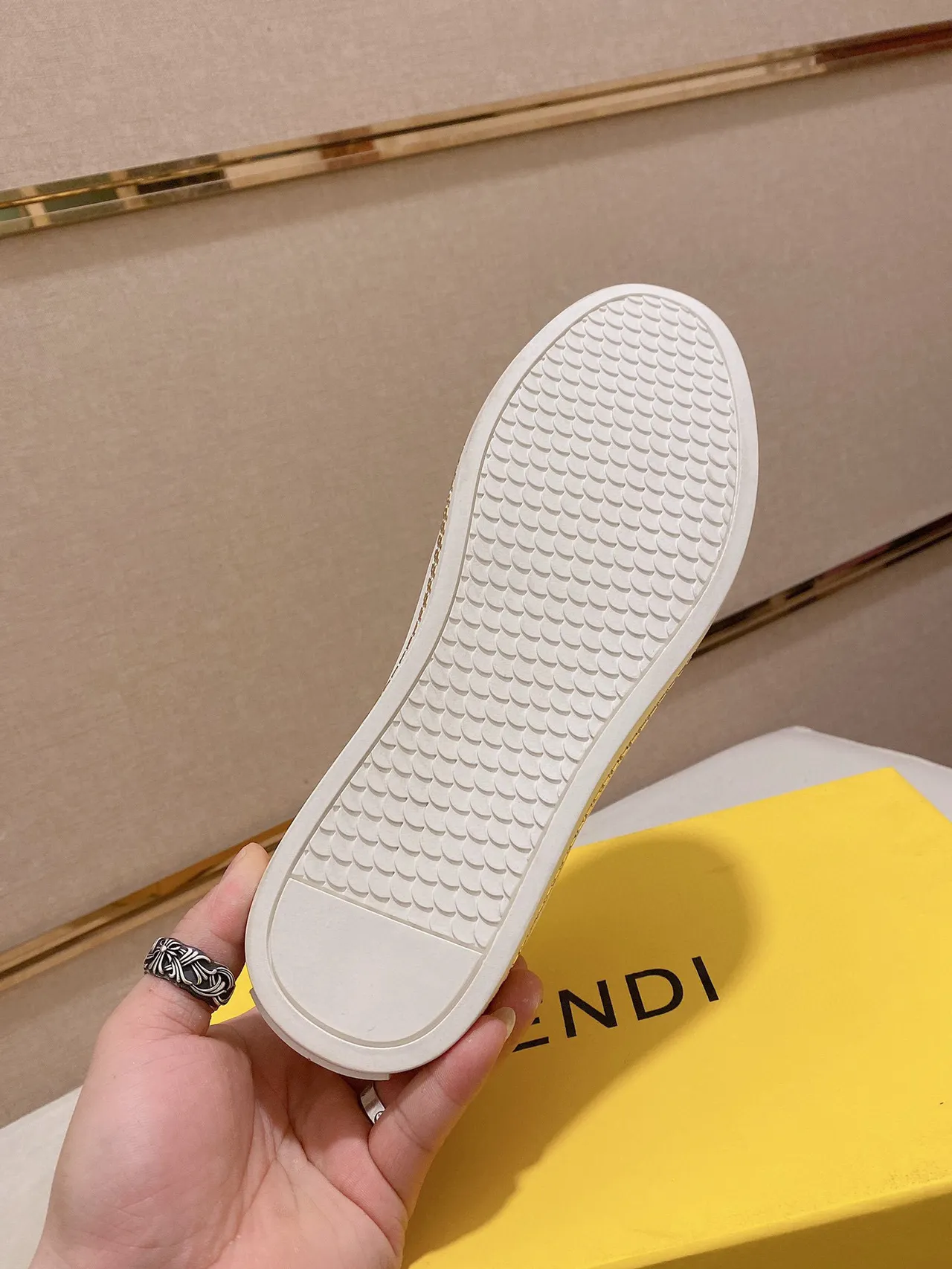 Fendi White Gold Monogrammed Side Panel Chain-Link Midsole Trim Sneakers 3