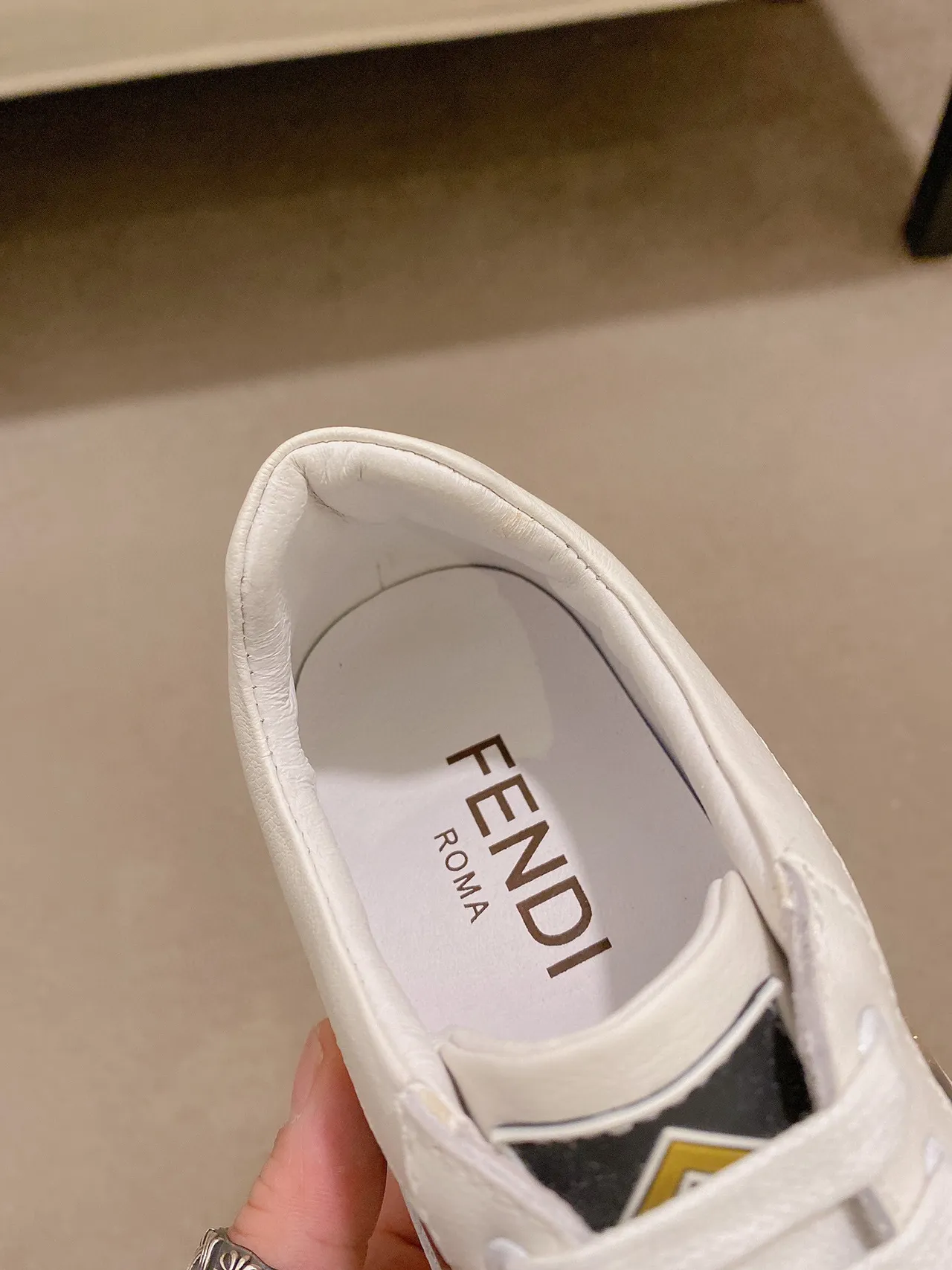 Fendi White Gold Monogrammed Side Panel Chain-Link Midsole Trim Sneakers 5