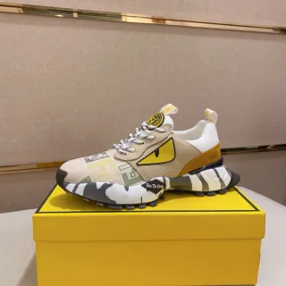 Fendi Yellow Beige Sole Monster Eye Motif Chunky Sneakers