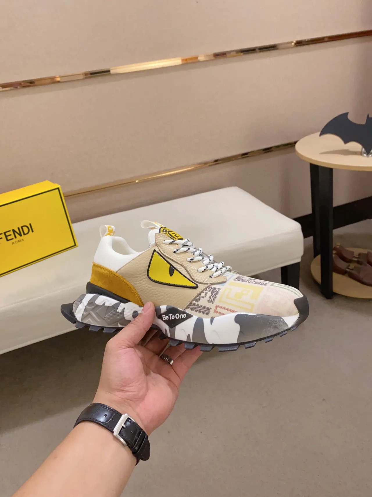 Fendi Semelle Jaune Beige Motif Œil Monstre Sneakers Chunky 7