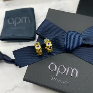 apm Monaco Gold Blue Hoop Earrings