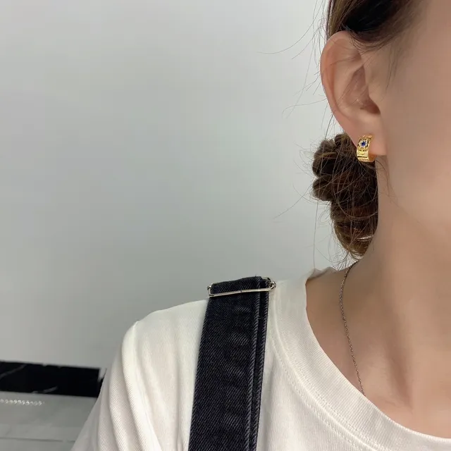 apm Monaco Gold Blue Hoop Earrings 3