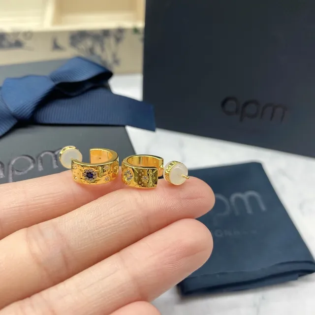 apm Monaco Gold Blue Hoop Earrings 4