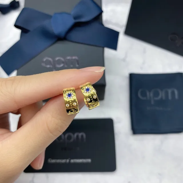apm Monaco Gold Blue Hoop Earrings 5