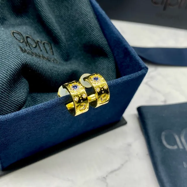 apm Monaco Gold Blue Hoop Earrings 6