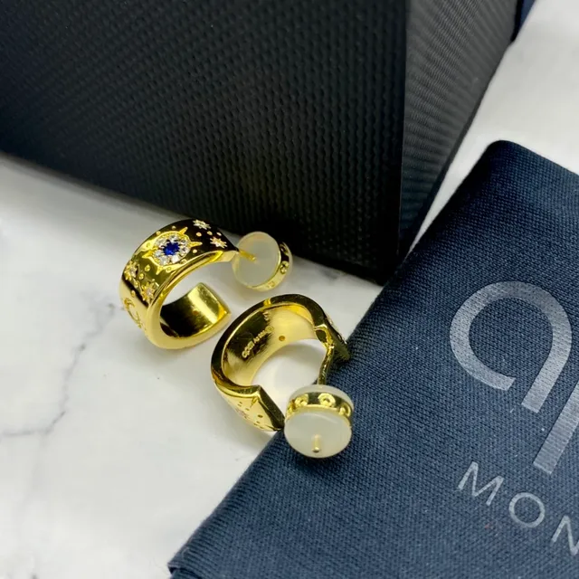 apm Monaco Gold Blue Hoop Earrings 7