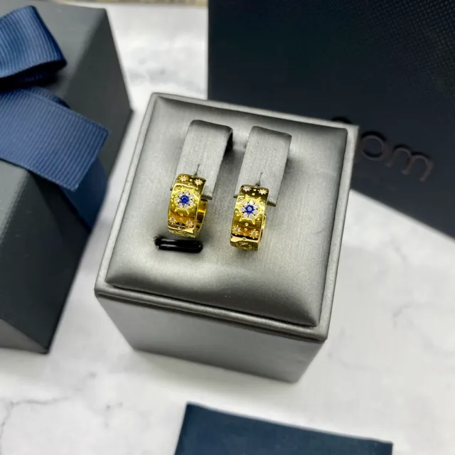 apm Monaco Gold Blue Hoop Earrings 8