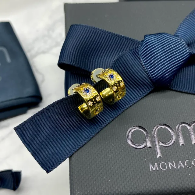 apm Monaco Gold Blue Hoop Earrings 9