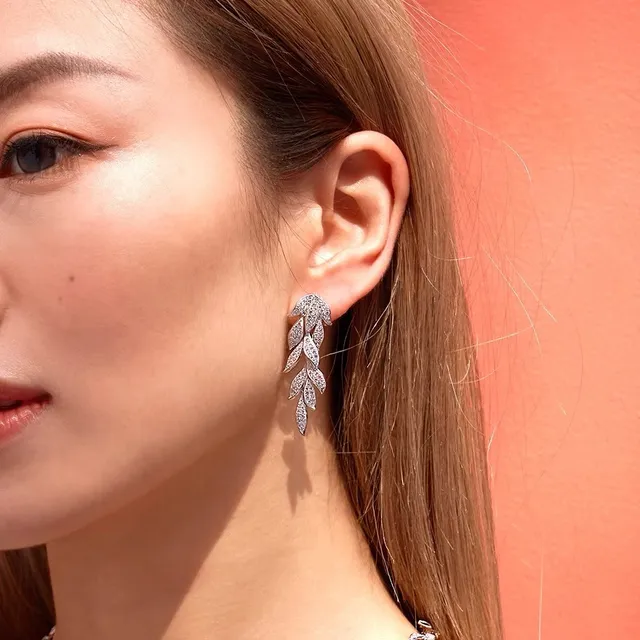 apm Monaco Leaf-Shaped Pavé Dangling Earrings 2