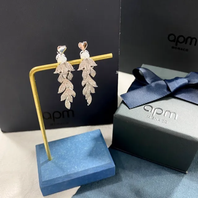 apm Monaco Leaf-Shaped Pavé Dangling Earrings 4
