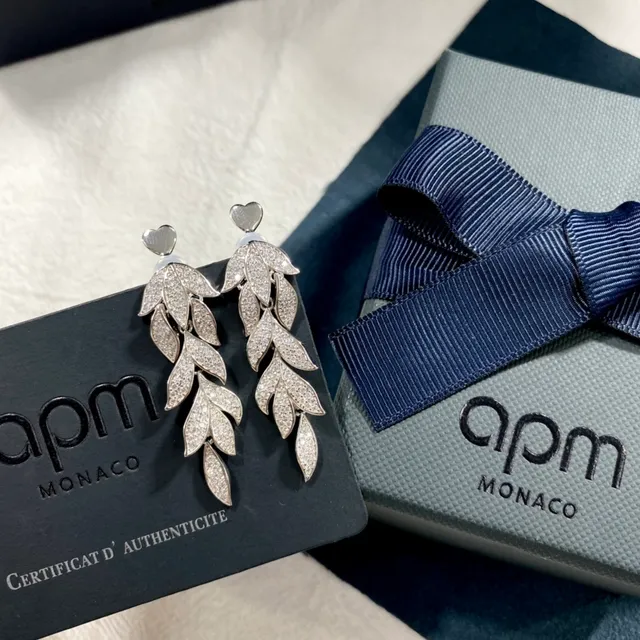 apm Monaco Leaf-Shaped Pavé Dangling Earrings 6