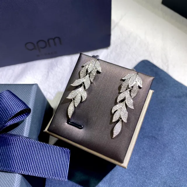 apm Monaco Leaf-Shaped Pavé Dangling Earrings 8