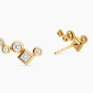 Asymmetrical Geometric Multi-Stone Gold-Tone Stud Earrings