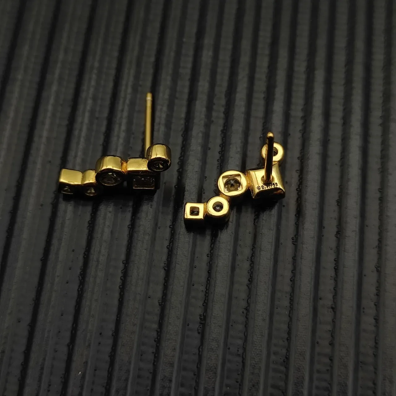 Asymmetrical Geometric Multi-Stone Gold-Tone Stud Earrings 3