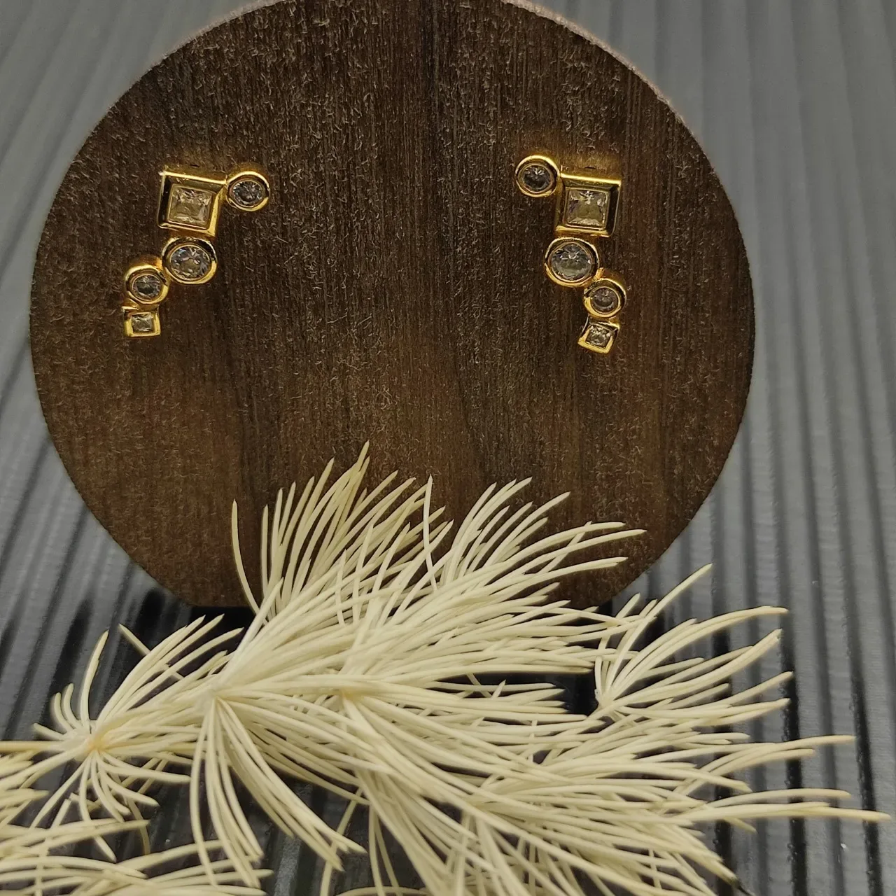 Asymmetrical Geometric Multi-Stone Gold-Tone Stud Earrings 5