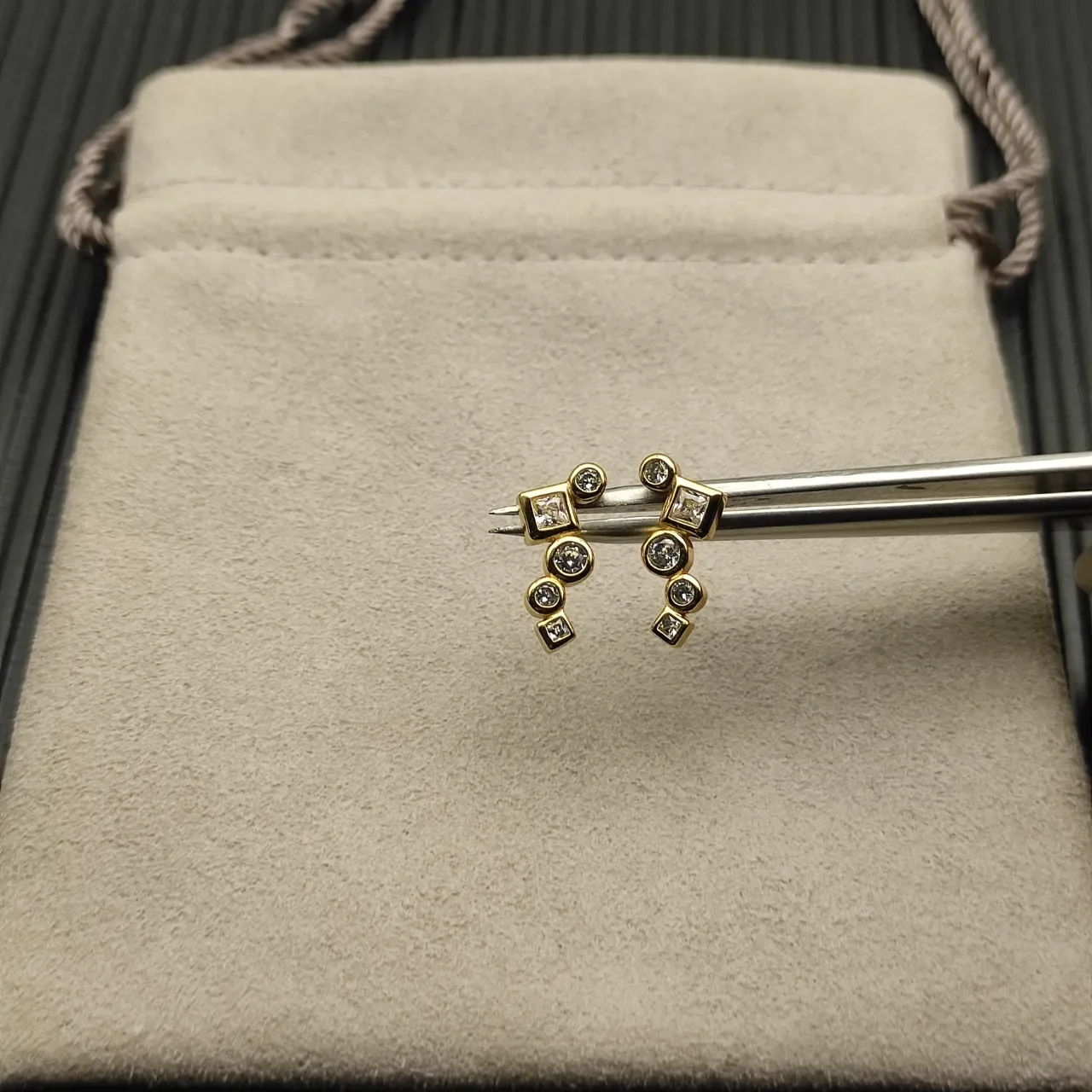 Asymmetrical Geometric Multi-Stone Gold-Tone Stud Earrings 6