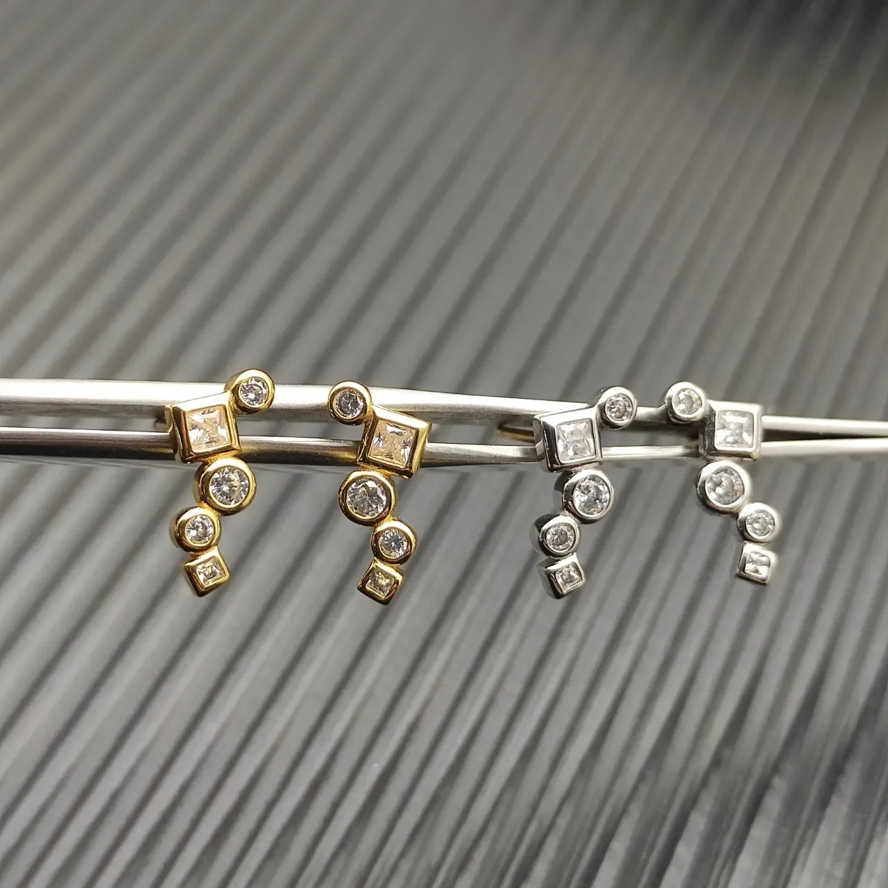Asymmetrical Geometric Multi-Stone Gold-Tone Stud Earrings 8