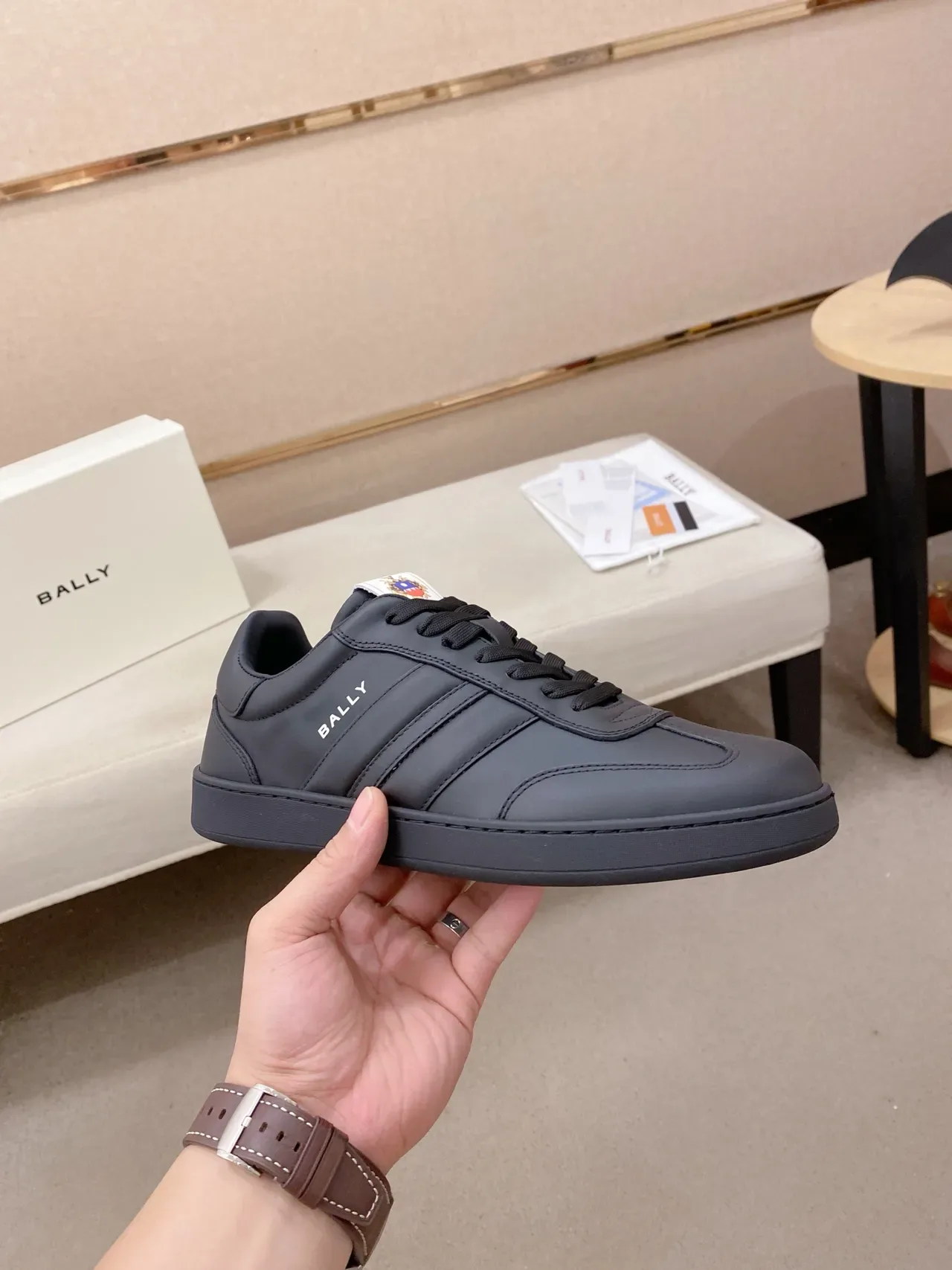 BALLY Black Leather Court-Style Lifestyle Sneaker 5