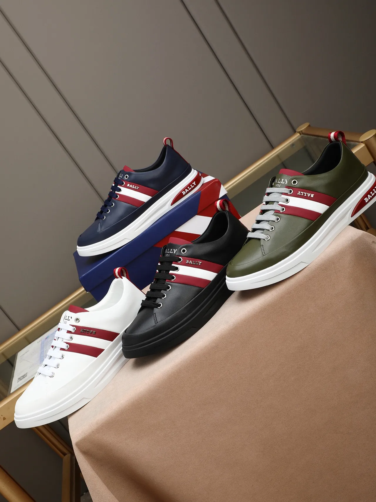 Bally Olive Green and Red Stripe Lifestyle Sneakers 2