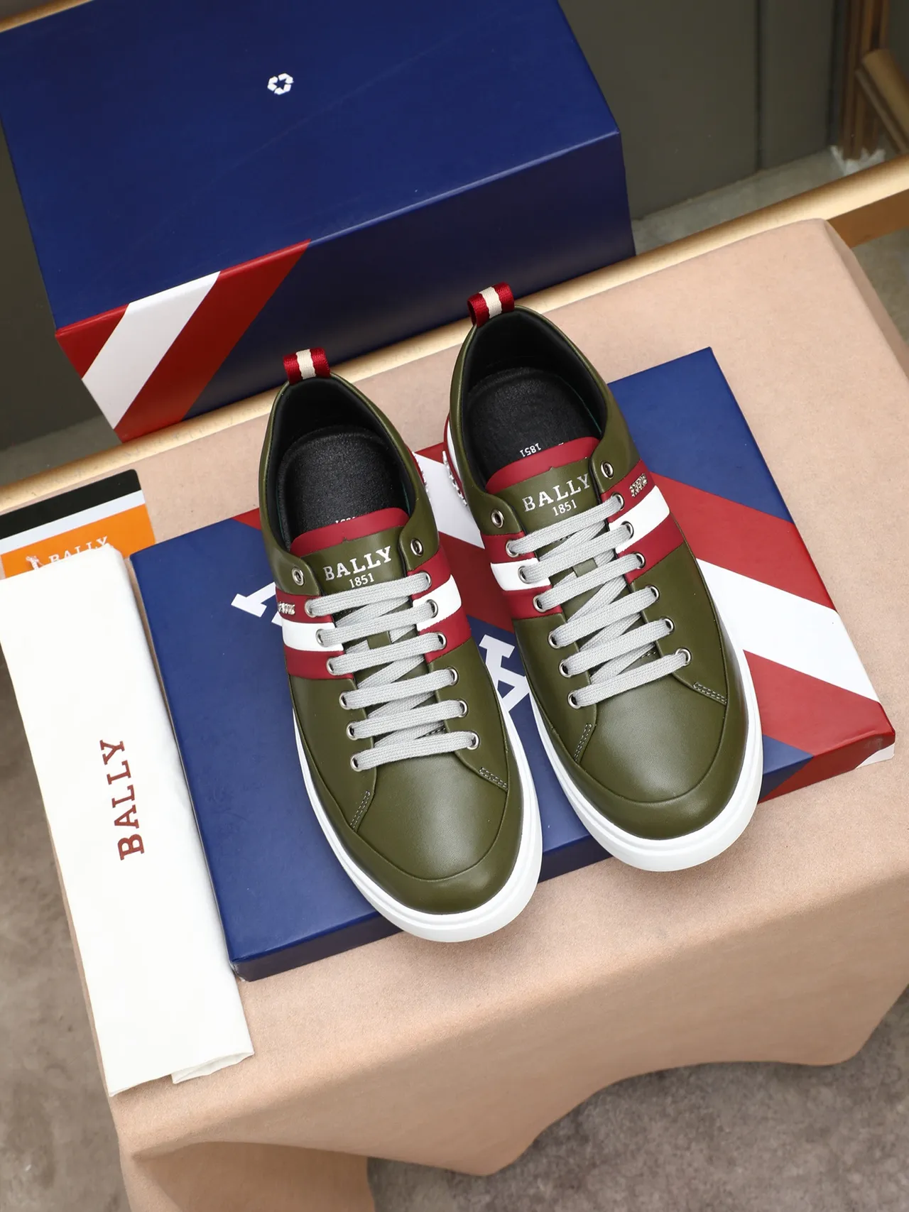 Bally Olive Green and Red Stripe Lifestyle Sneakers 3