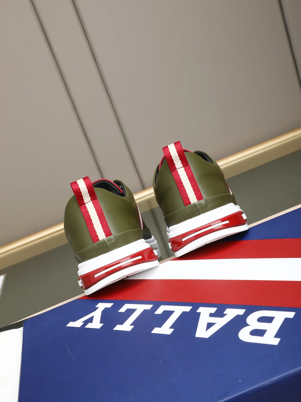 Bally Olive Green and Red Stripe Lifestyle Sneakers 4