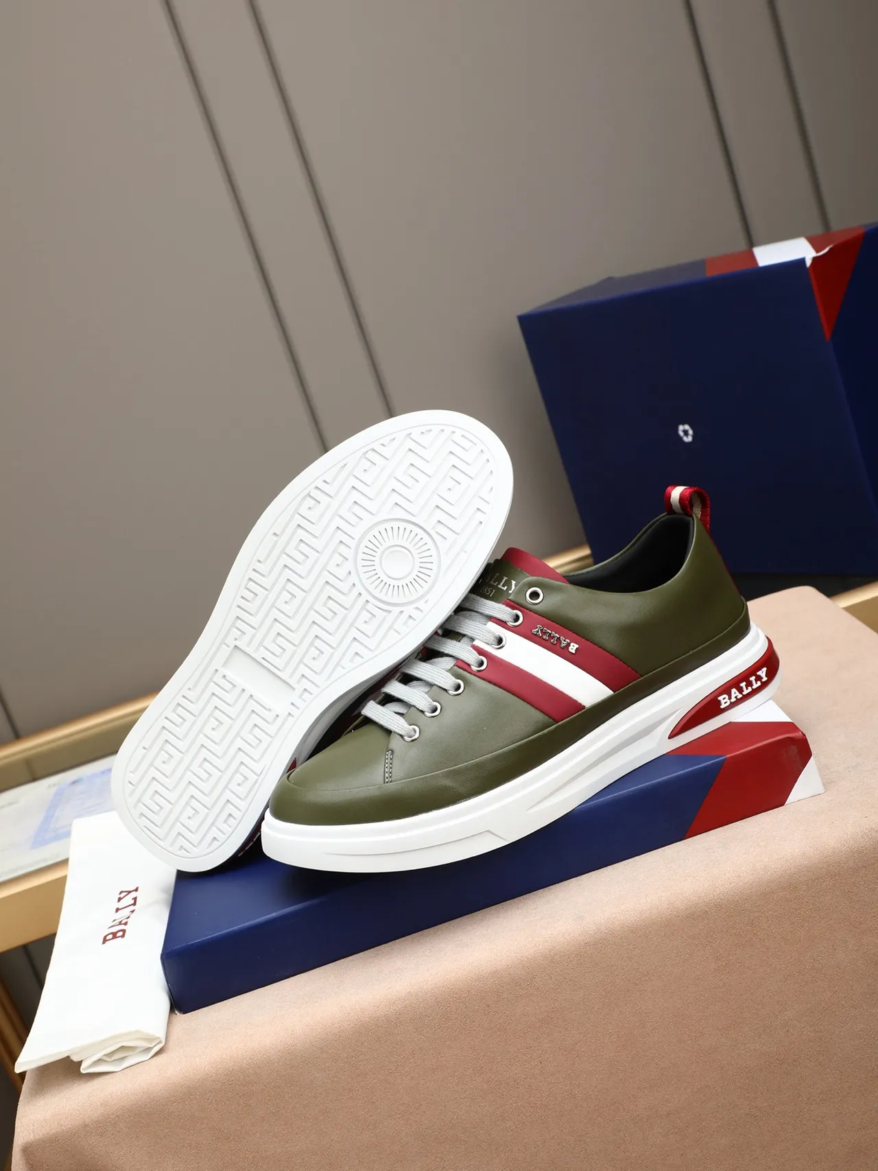 Bally Olive Green and Red Stripe Lifestyle Sneakers 5
