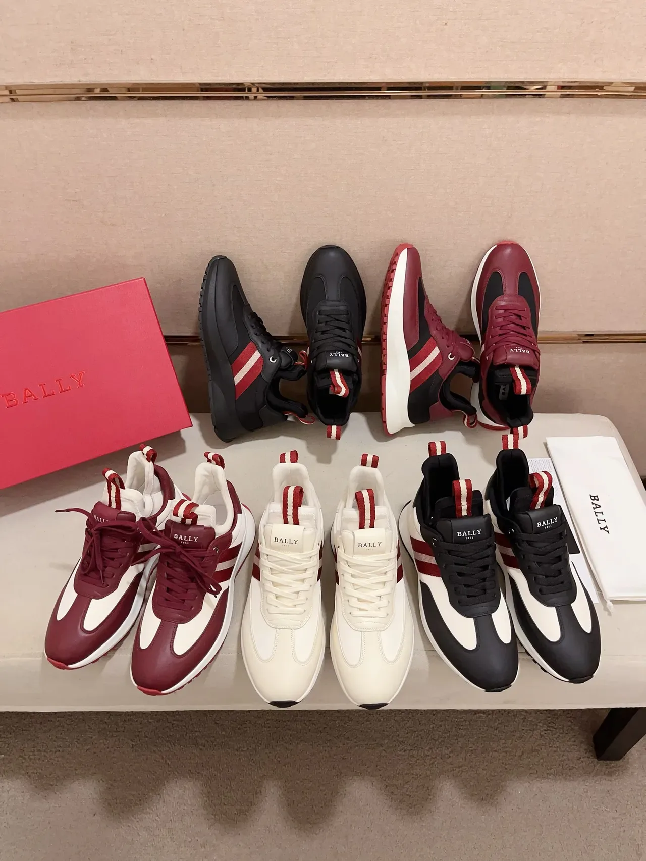 Bally White Red Leather Upper Dual-Tone Side Stripe Sneakers 2